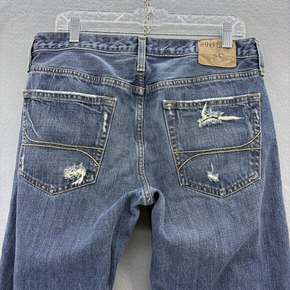 Hollister Men’s Distressed Straight Leg Jeans W34 L34 Medium Wash Button Fly - Picture 5 of 11